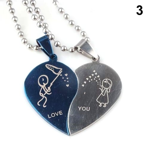 Fashion Mens Womens Stainless Steel Love Heart Shaped Couple Pendant Necklace Image 4