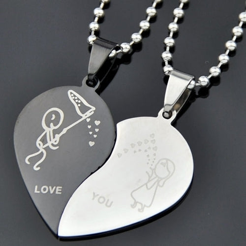 Fashion Mens Womens Stainless Steel Love Heart Shaped Couple Pendant Necklace Image 6