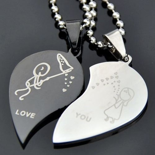 Fashion Mens Womens Stainless Steel Love Heart Shaped Couple Pendant Necklace Image 7