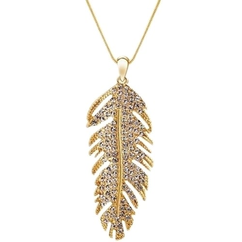 Womens Fashion Bohemian Alloy Rhinestone Feather Pendant Link Chain Necklace Image 2