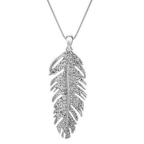 Womens Fashion Bohemian Alloy Rhinestone Feather Pendant Link Chain Necklace Image 3