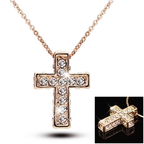 Women Shiny Rhinestone Inlaid Cross Pendant Necklace Fashion Casual Jewelry Image 1