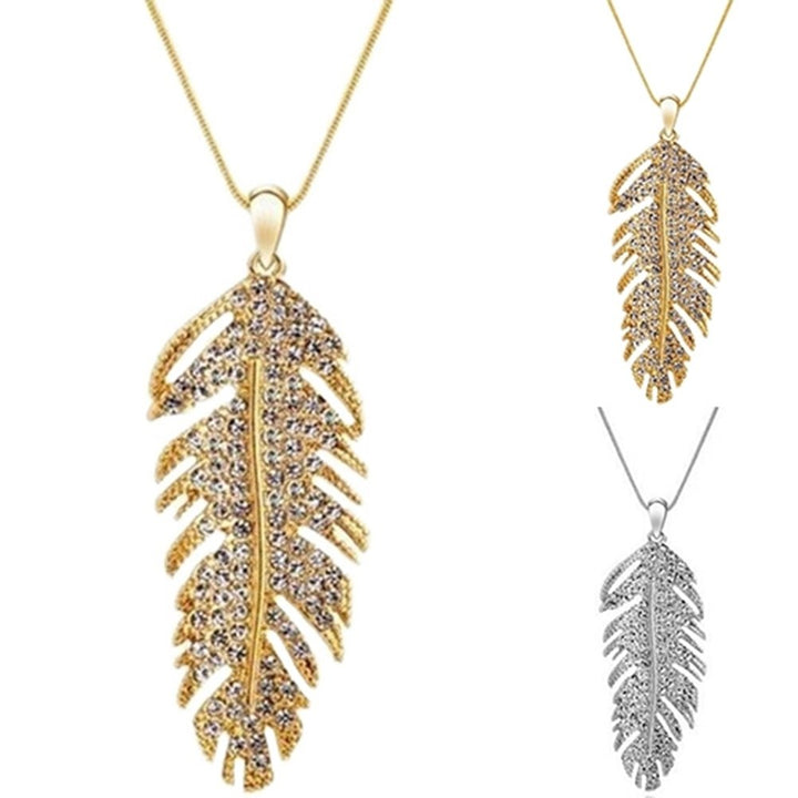 Womens Fashion Bohemian Alloy Rhinestone Feather Pendant Link Chain Necklace Image 4