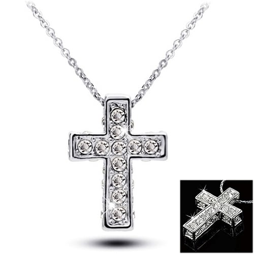 Women Shiny Rhinestone Inlaid Cross Pendant Necklace Fashion Casual Jewelry Image 2