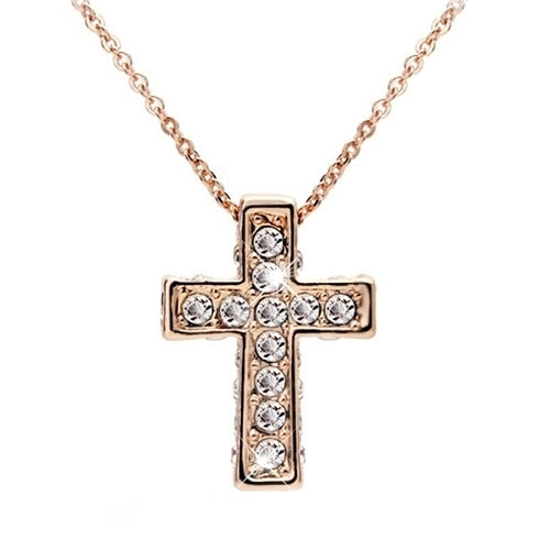 Women Shiny Rhinestone Inlaid Cross Pendant Necklace Fashion Casual Jewelry Image 3