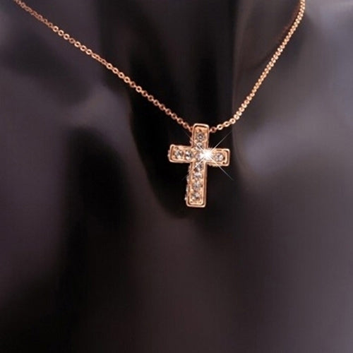 Women Shiny Rhinestone Inlaid Cross Pendant Necklace Fashion Casual Jewelry Image 7