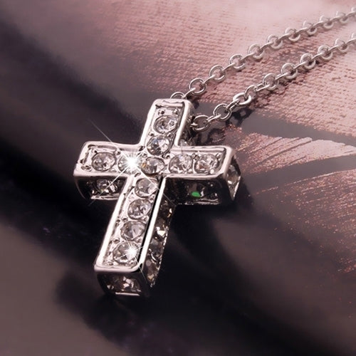 Women Shiny Rhinestone Inlaid Cross Pendant Necklace Fashion Casual Jewelry Image 9