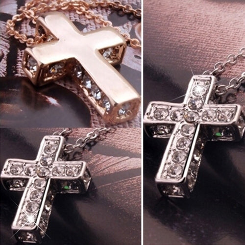 Women Shiny Rhinestone Inlaid Cross Pendant Necklace Fashion Casual Jewelry Image 10