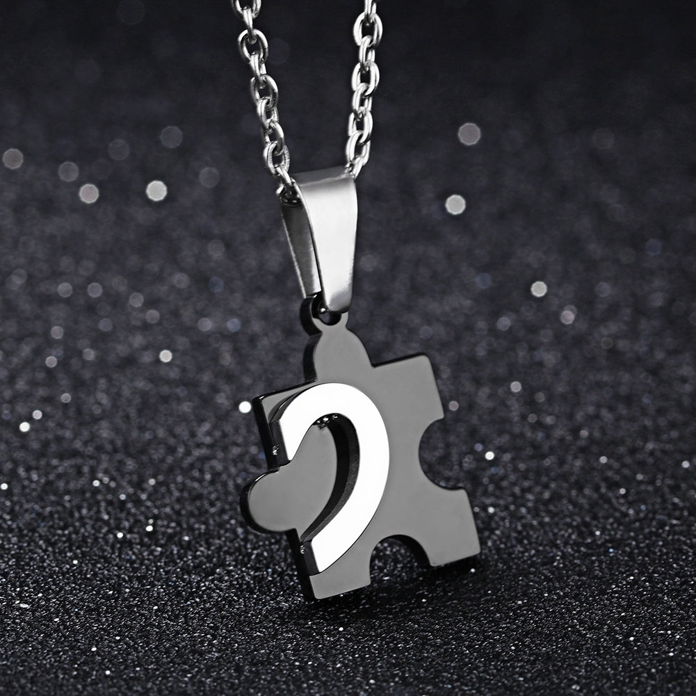 Mens Womens Fashion Couple Stainless Steel Love Heart Puzzle Pendant Necklace Image 4