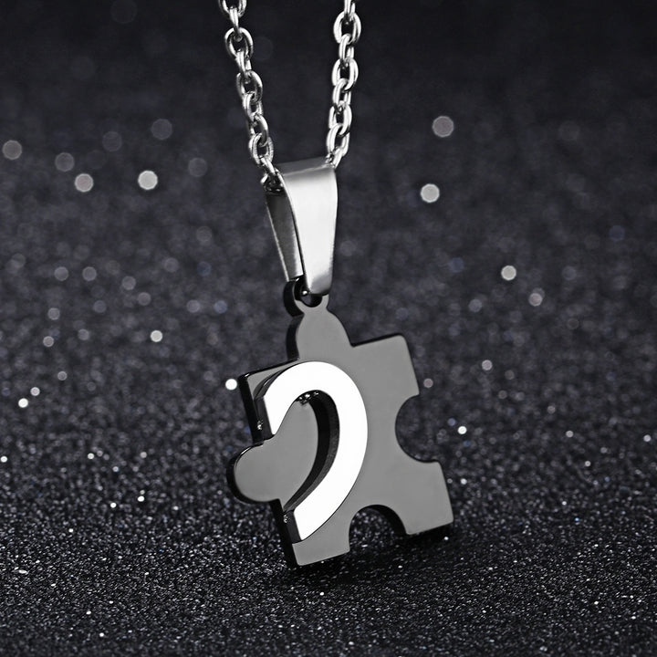 Mens Womens Fashion Couple Stainless Steel Love Heart Puzzle Pendant Necklace Image 4