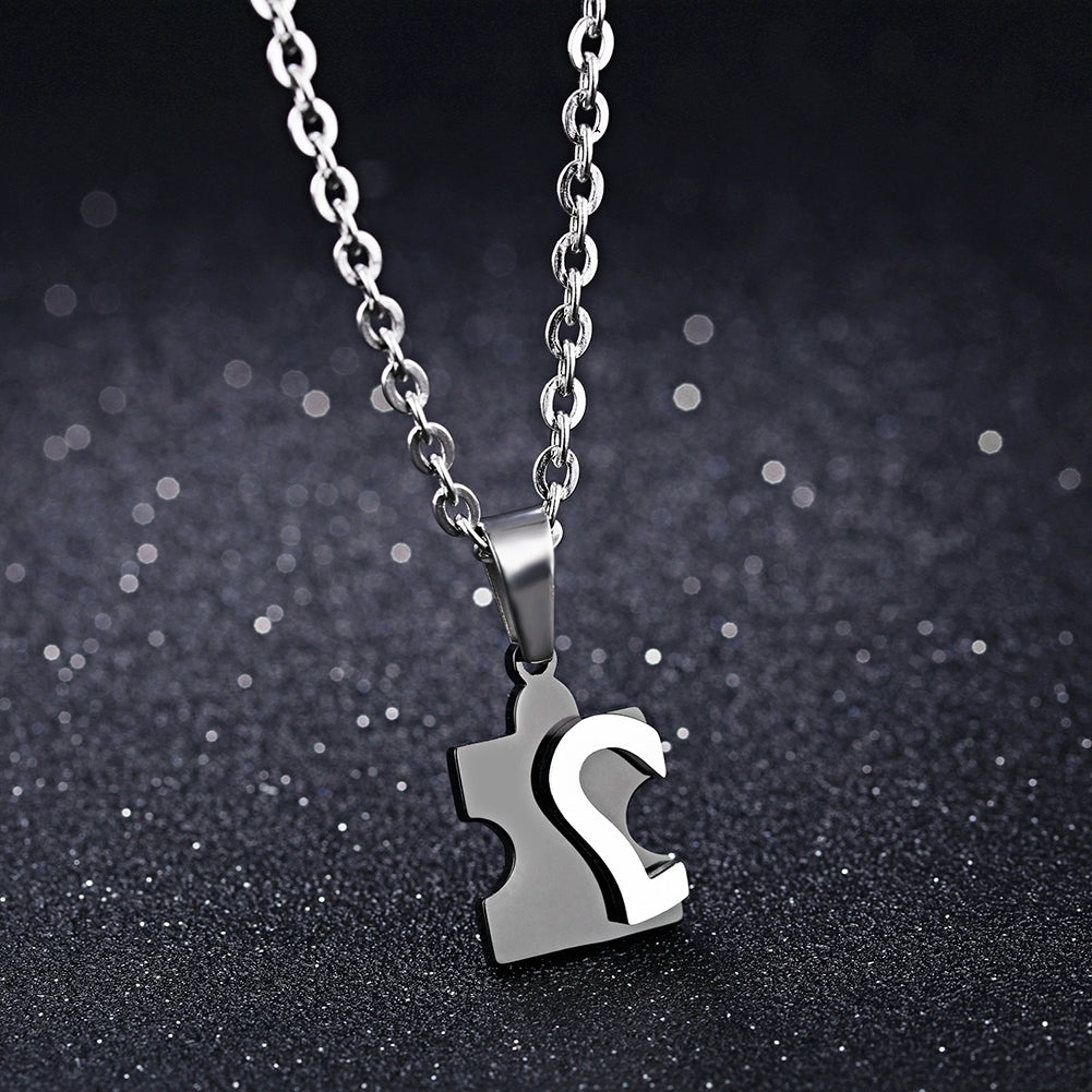 Mens Womens Fashion Couple Stainless Steel Love Heart Puzzle Pendant Necklace Image 6