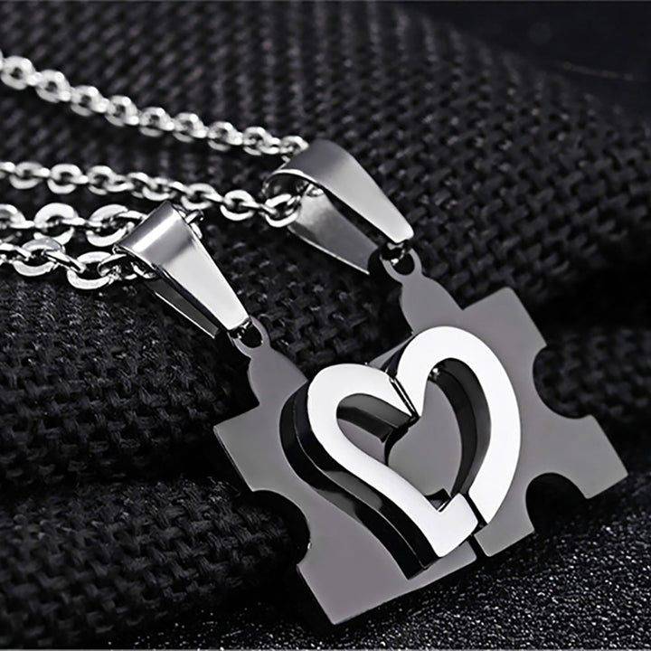 Mens Womens Fashion Couple Stainless Steel Love Heart Puzzle Pendant Necklace Image 8