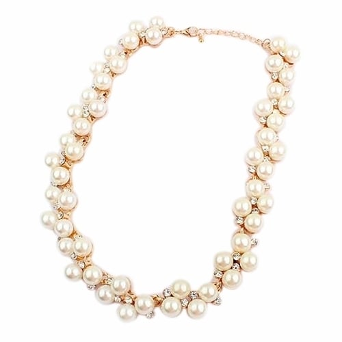 Elegant Lady Faux Pearls Shiny Rhinestone Collar Necklace Valentines Day Gift Image 2