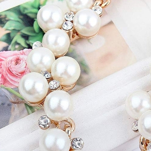 Elegant Lady Faux Pearls Shiny Rhinestone Collar Necklace Valentines Day Gift Image 4