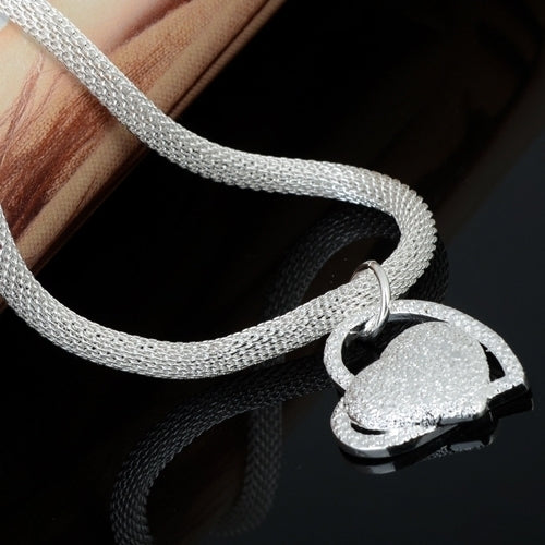 Women Silver Plated Love Dual Heart Shaped Pendant Choker Short Chain Necklace Image 2