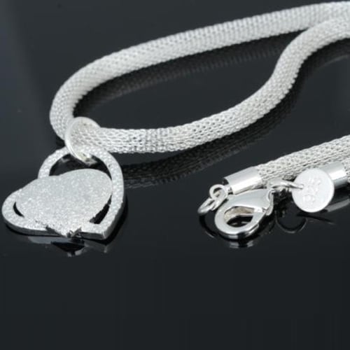 Women Silver Plated Love Dual Heart Shaped Pendant Choker Short Chain Necklace Image 4