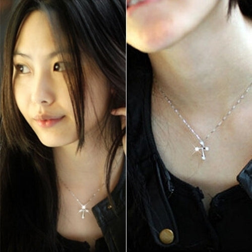 Women Fashion Silver Plated Cross Shiny CZ Pendant Necklace Wedding Jewelry Gift Image 4