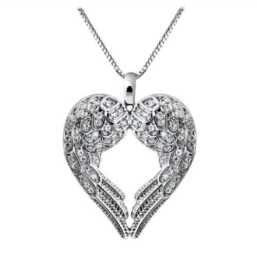 Women 925 Silver Plated Delicate Angle Wing Heart Love Pendant Chain Necklace Image 1