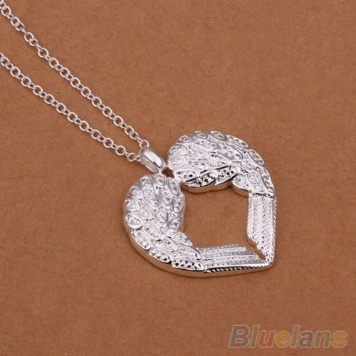 Women 925 Silver Plated Delicate Angle Wing Heart Love Pendant Chain Necklace Image 3