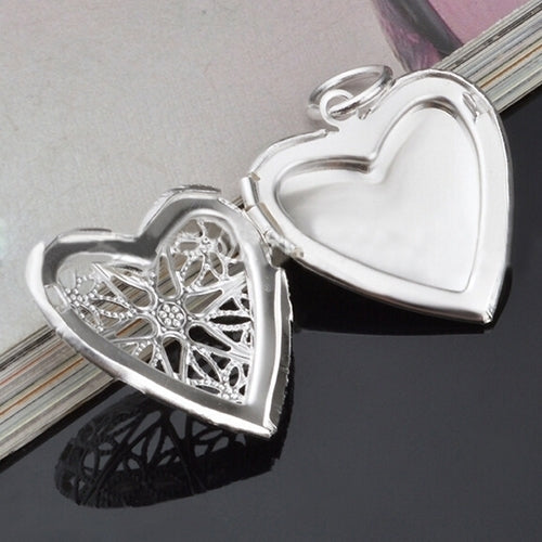 Womens Stylish Silver Plated Hollow Out Heart Photo Locket Charm Necklace Gift Image 4