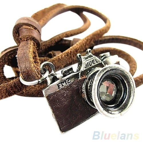 Cool Unisex Rock Punk Camera Charm Pendant Faux Leather Necklace Birthday Gift Image 1