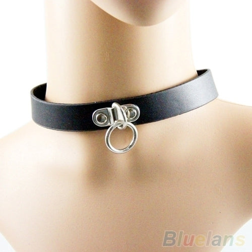 Gothic Punk Circle Choker Collar Necklace Faux Leather Short Chain Neck Ring Image 4