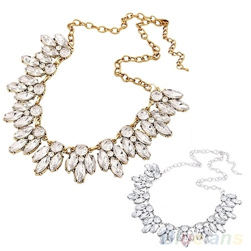 Luxury Women Shiny Rhinestone Inlaid Pendant Bib Necklace Chain Party Jewelry Image 2