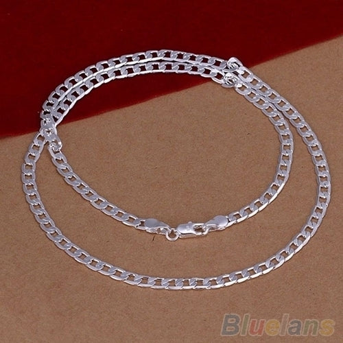 Fashion Unisex Silver Plated 4mm Sideways Flat Chain Necklace Jewelry Gift Image 2