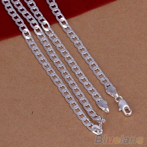 Fashion Unisex Silver Plated 4mm Sideways Flat Chain Necklace Jewelry Gift Image 3