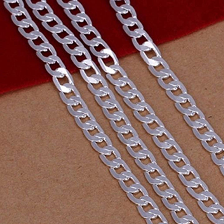 Fashion Unisex Silver Plated 4mm Sideways Flat Chain Necklace Jewelry Gift Image 4