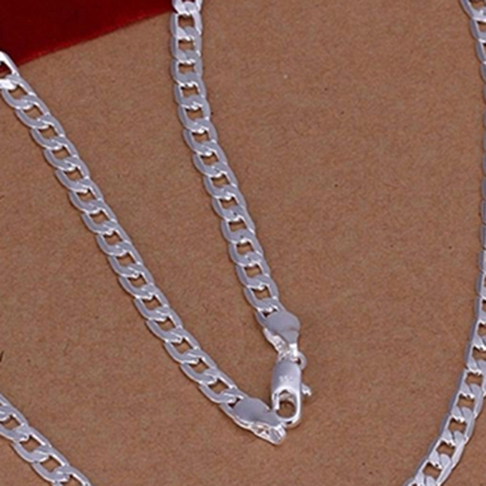 Fashion Unisex Silver Plated 4mm Sideways Flat Chain Necklace Jewelry Gift Image 6