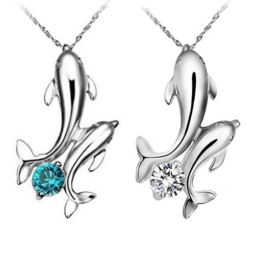 Cute Silver Plated Double Dolphins Pendant Charm Chain Necklace Lady Jewelry Image 1