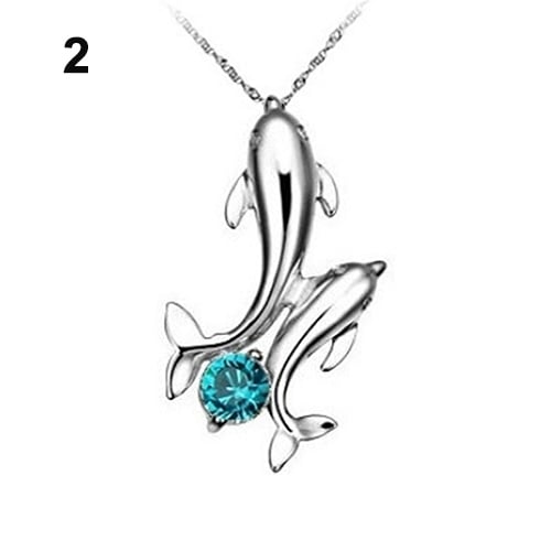 Cute Silver Plated Double Dolphins Pendant Charm Chain Necklace Lady Jewelry Image 7