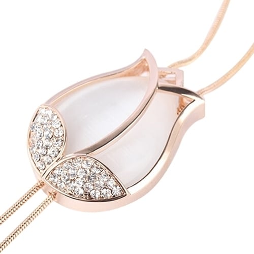 Fashion Womens Beauty Tulip Flower Pendant Rhinestones Sweater Long Necklace Image 9