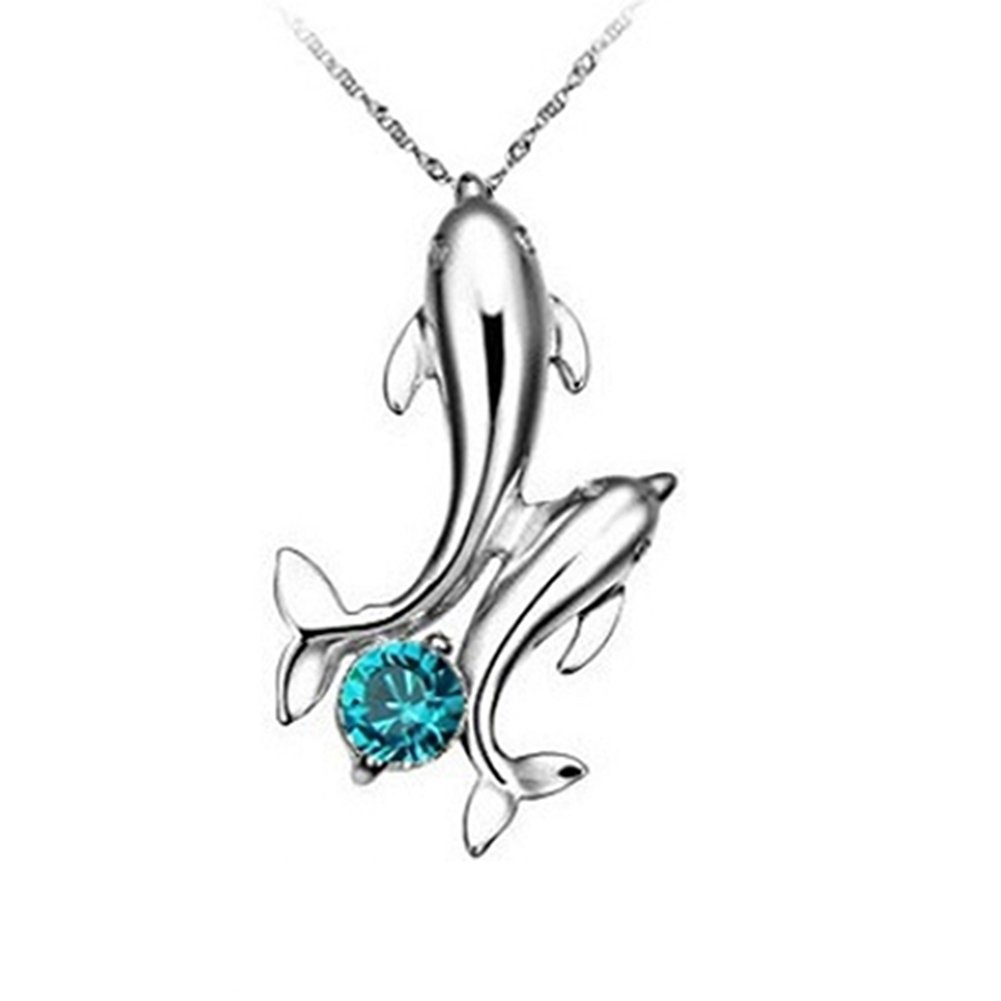 Cute Silver Plated Double Dolphins Pendant Charm Chain Necklace Lady Jewelry Image 11