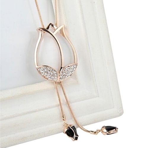 Fashion Womens Beauty Tulip Flower Pendant Rhinestones Sweater Long Necklace Image 10