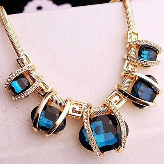 Fashion Women Crystal Pendant Golden Chain Choker Beauty Statement Bib Necklace Image 1