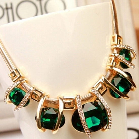 Fashion Women Crystal Pendant Golden Chain Choker Beauty Statement Bib Necklace Image 2