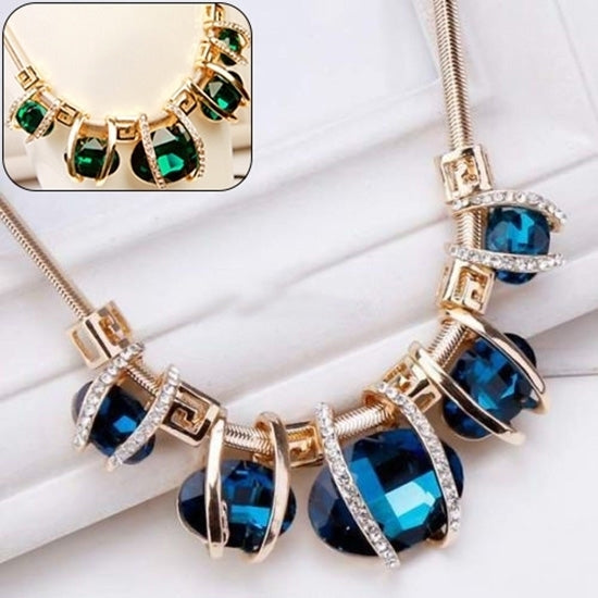 Fashion Women Crystal Pendant Golden Chain Choker Beauty Statement Bib Necklace Image 3