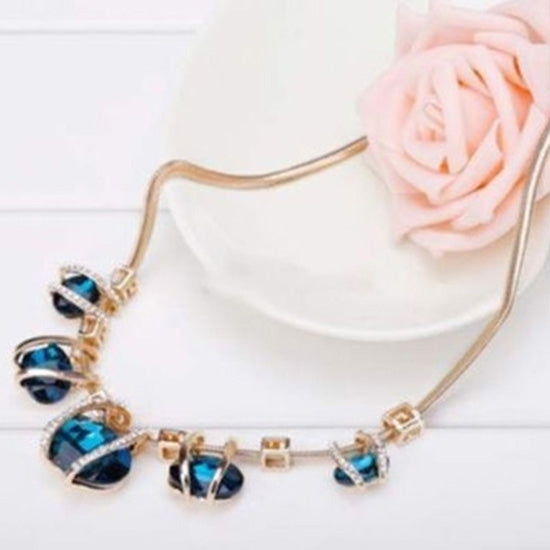 Fashion Women Crystal Pendant Golden Chain Choker Beauty Statement Bib Necklace Image 6