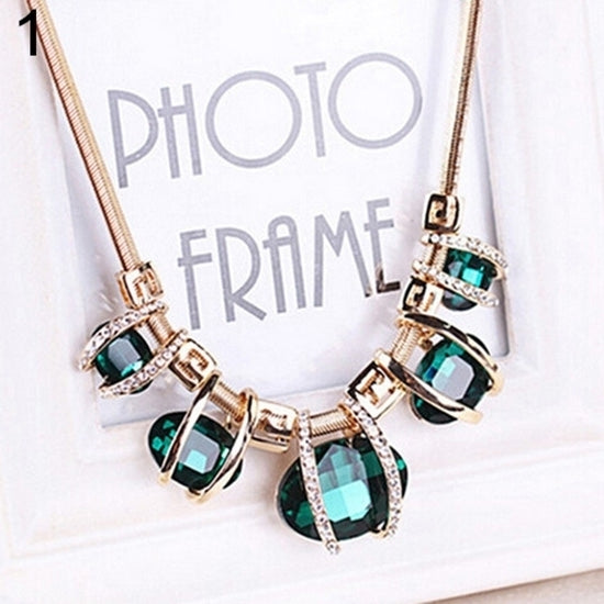 Fashion Women Crystal Pendant Golden Chain Choker Beauty Statement Bib Necklace Image 7