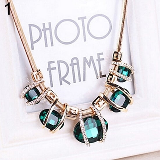 Fashion Women Crystal Pendant Golden Chain Choker Beauty Statement Bib Necklace Image 1