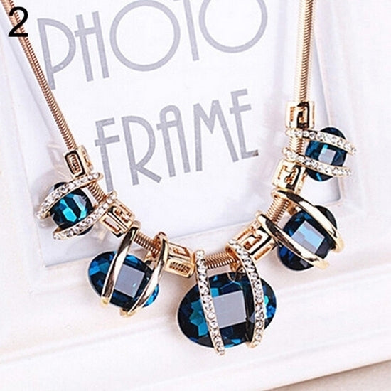 Fashion Women Crystal Pendant Golden Chain Choker Beauty Statement Bib Necklace Image 8