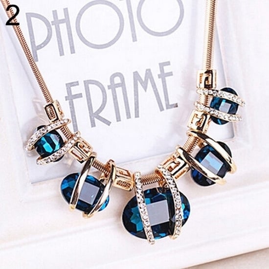 Fashion Women Crystal Pendant Golden Chain Choker Beauty Statement Bib Necklace Image 1