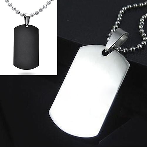 Mens Womens Punk Fashion 316L Stainless Steel Polished Rectangular Dog Tag Necklace Image 1