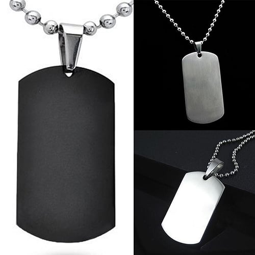 Mens Womens Punk Fashion 316L Stainless Steel Polished Rectangular Dog Tag Necklace Image 2