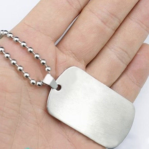 Mens Womens Punk Fashion 316L Stainless Steel Polished Rectangular Dog Tag Necklace Image 3