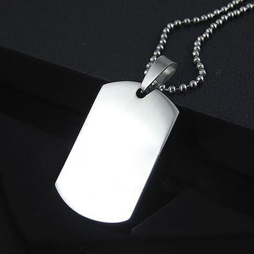 Mens Womens Punk Fashion 316L Stainless Steel Polished Rectangular Dog Tag Necklace Image 4