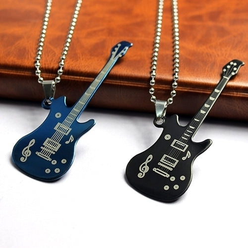 Mens Womens Unisex Guitar Pendant Beaded Chain Sweater Necklace Fashion Jewelry Image 1