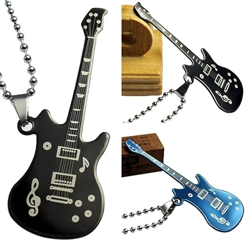 Mens Womens Unisex Guitar Pendant Beaded Chain Sweater Necklace Fashion Jewelry Image 2